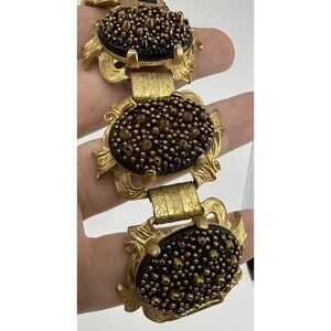 Vintage Judy Lee Bracelet Gold Tone Black Glass Bead Cluster Jewelry 7"